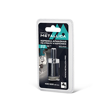 Коронка алмазная METALLICA Optima  22x55 мм, #80, по стеклу, плитке, 1 шт, в блистере.