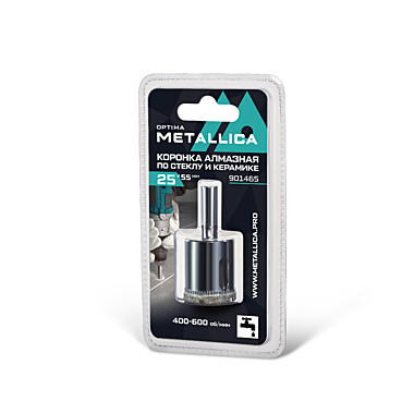 Коронка алмазная METALLICA Optima  25x55 мм, #80, по стеклу, плитке, 1 шт, в блистере.