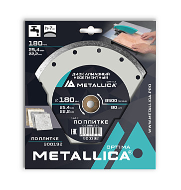 Диск алмазный несегментный METALLICA Optima 180x25,4/22,2 мм, H=7 мм по плитке В кор.