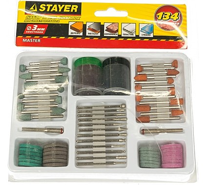 Набор мини-насадок STAYER MASTER для гравировальных машин, 134 предметов, пластиковый кейс