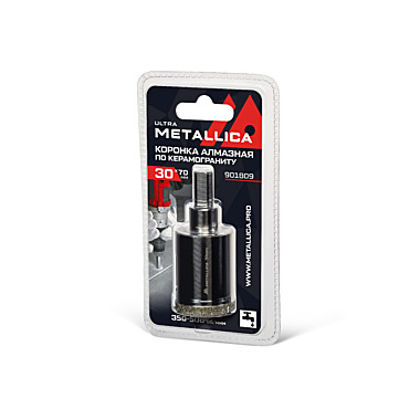Коронка алмазная METALLICA Ultra  30х70 мм, #46, с сверлом, по керамограниту, плитке, в блистере.