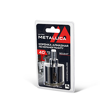 Коронка алмазная METALLICA Ultra  40х70 мм, #46, с сверлом, по керамограниту, плитке, в блистере.