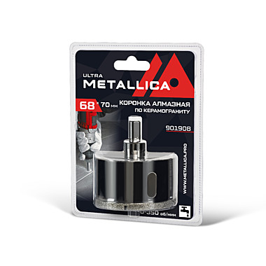 Коронка алмазная METALLICA Ultra  68х70 мм, #46, с сверлом, по керамограниту, плитке, в блистере